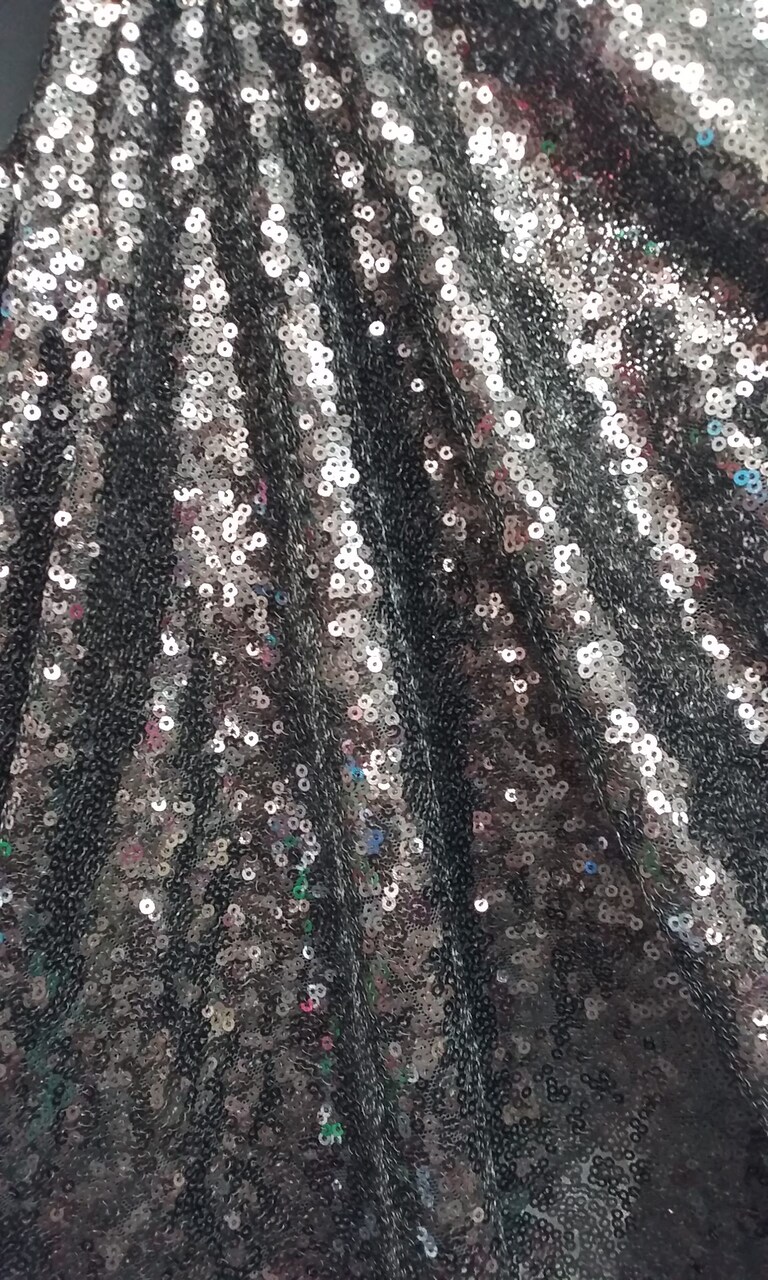 1 Yard Sparkle Black Sequin Fabric Polyester Decorative Craft Material 52/54 Inch